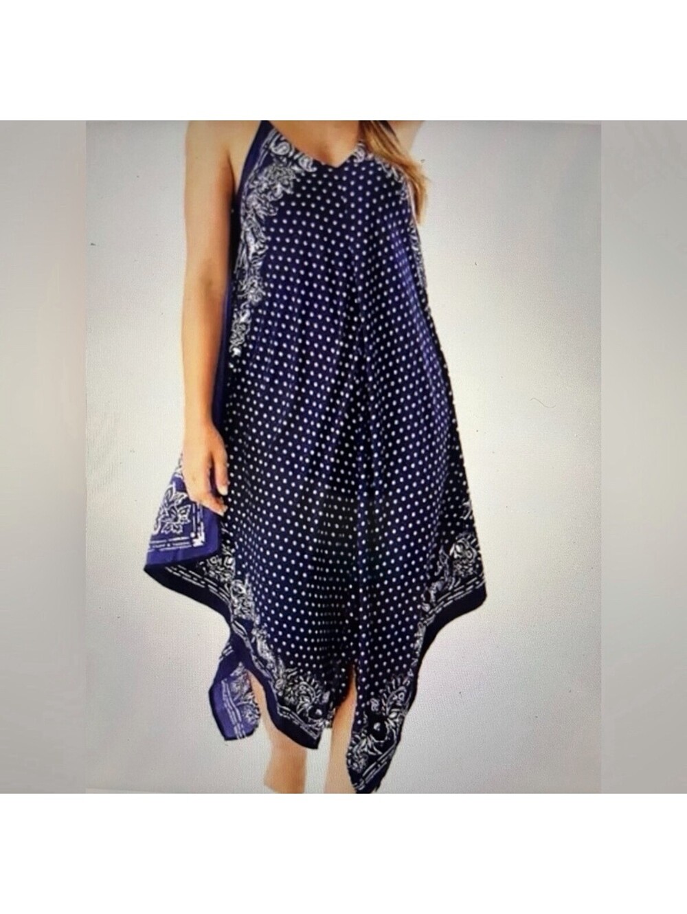 Tommy Bahama Island Scarves Dress Women's S/M Handkerchief Hem Navy White
